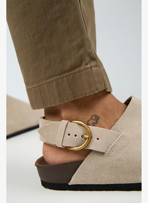 Manijero Antonella Kadın Deri Hakiki Deri Arkadan Kemerli Sabo Bej Sandalet - Görsel 7