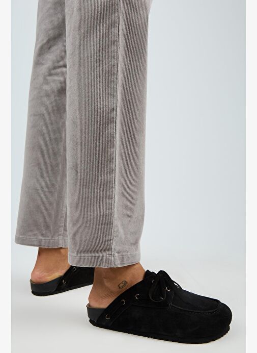 Manijero Karis Kadın Hakiki Deri Bağcıklı Sabo Siyah Terlik - Görsel 7