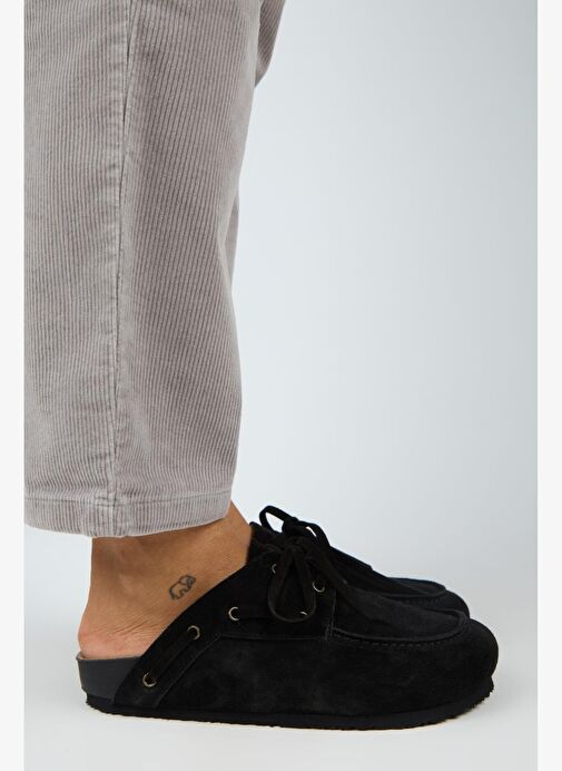 Manijero Karis Kadın Hakiki Deri Bağcıklı Sabo Siyah Terlik - Görsel 2