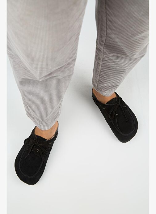 Manijero Karis Kadın Hakiki Deri Bağcıklı Sabo Siyah Terlik - Görsel 8