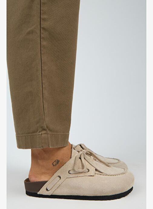 Manijero Karis Kadın Hakiki Deri Bağcıklı Sabo Bej Terlik - Görsel 3