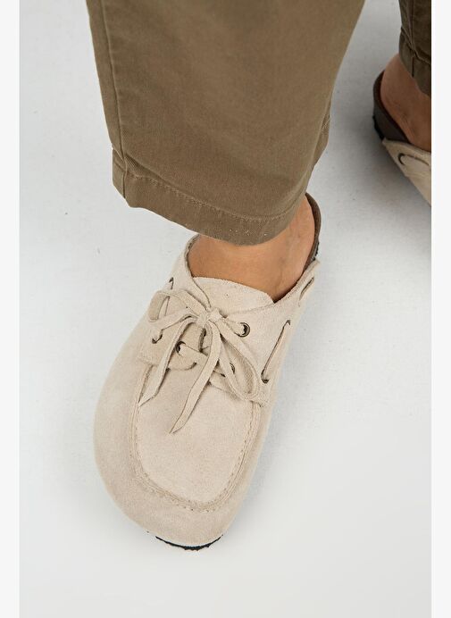 Manijero Karis Kadın Hakiki Deri Bağcıklı Sabo Bej Terlik - Görsel 9