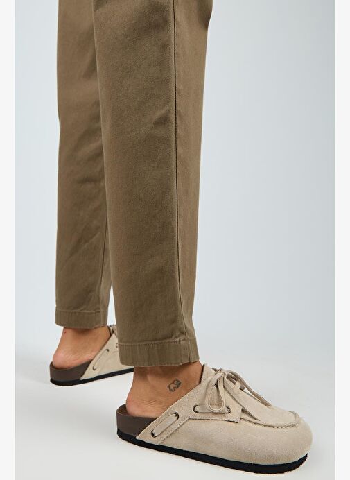 Manijero Karis Kadın Hakiki Deri Bağcıklı Sabo Bej Terlik - Görsel 2