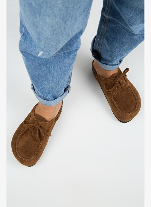 Manijero Karis Kadın Hakiki Deri Bağcıklı Sabo Taba Terlik - Görsel 8