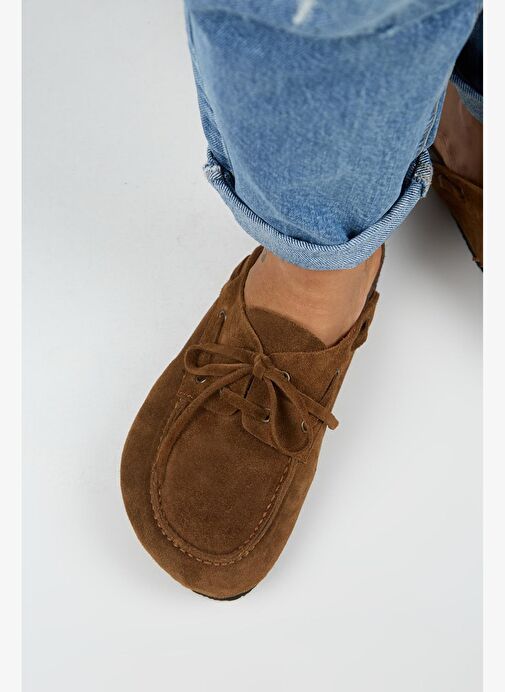 Manijero Karis Kadın Hakiki Deri Bağcıklı Sabo Taba Terlik - Görsel 9