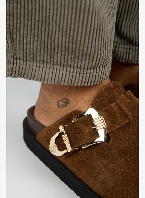 Manijero (Sofia) Kadın Hakiki Deri Sabo Platform Taba Terlik - Görsel 4