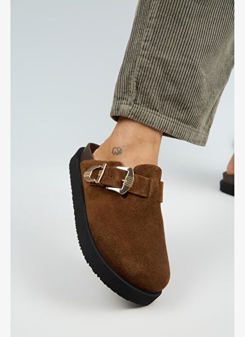 Manijero (Sofia) Kadın Hakiki Deri Sabo Platform Taba Terlik - Görsel 5