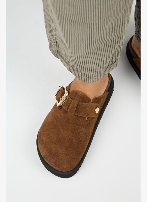 Manijero (Sofia) Kadın Hakiki Deri Sabo Platform Taba Terlik - Görsel 9