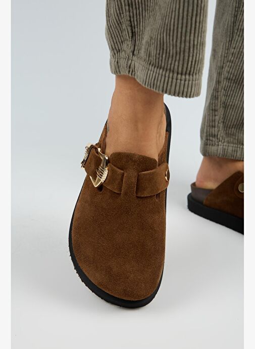 Manijero (Sofia) Kadın Hakiki Deri Sabo Platform Taba Terlik - Görsel 6