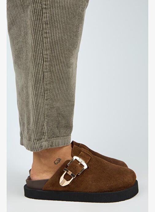 Manijero (Sofia) Kadın Hakiki Deri Sabo Platform Taba Terlik - Görsel 2