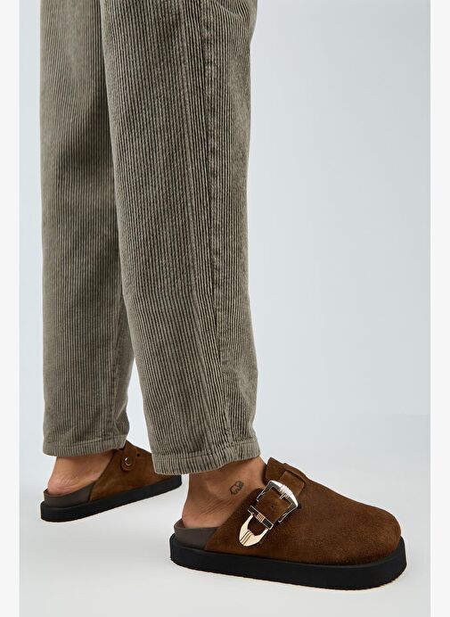 Manijero (Sofia) Kadın Hakiki Deri Sabo Platform Taba Terlik - Görsel 7