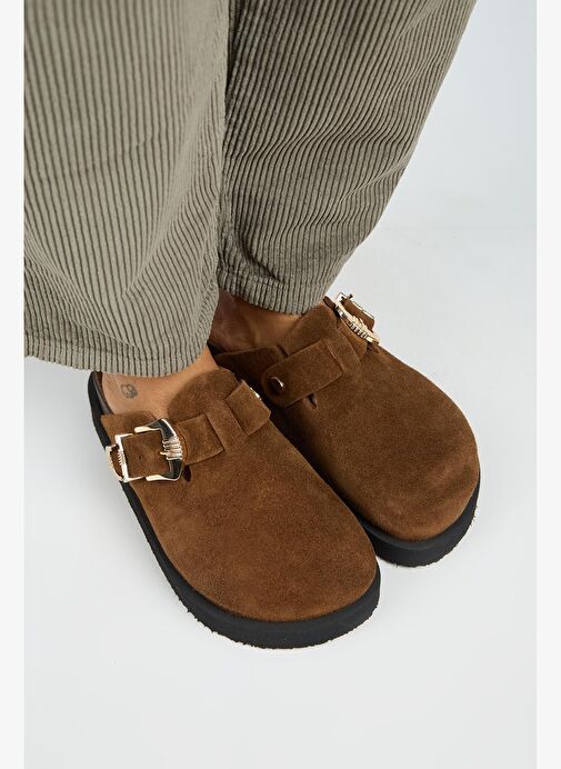 Manijero (Sofia) Kadın Hakiki Deri Sabo Platform Taba Terlik - Görsel 3