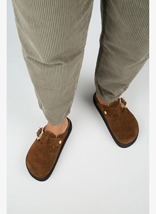 Manijero (Sofia) Kadın Hakiki Deri Sabo Platform Taba Terlik - Görsel 8