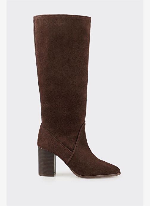 Kahve Deri Kadın Topuklu Çizme - Görsel 2