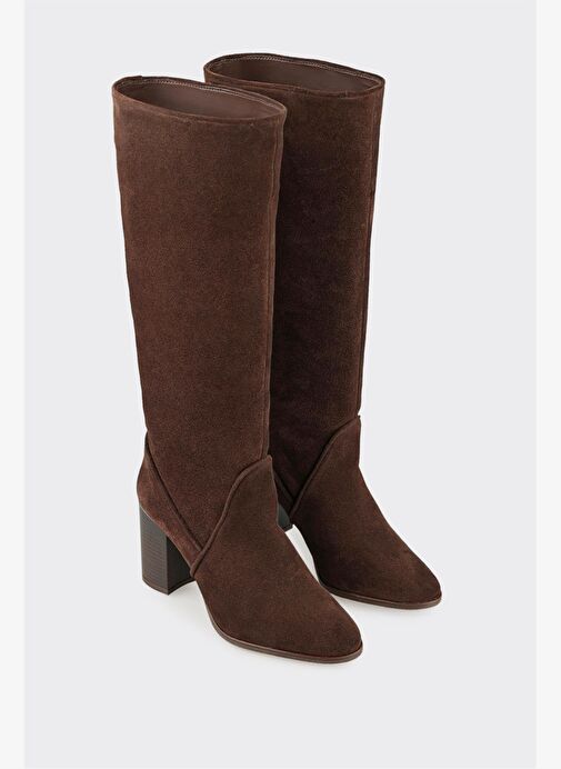 Kahve Deri Kadın Topuklu Çizme - Görsel 3