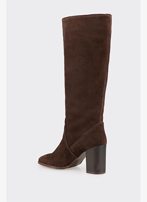 Kahve Deri Kadın Topuklu Çizme - Görsel 4