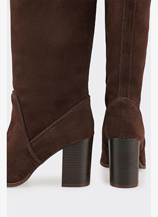 Kahve Deri Kadın Topuklu Çizme - Görsel 5