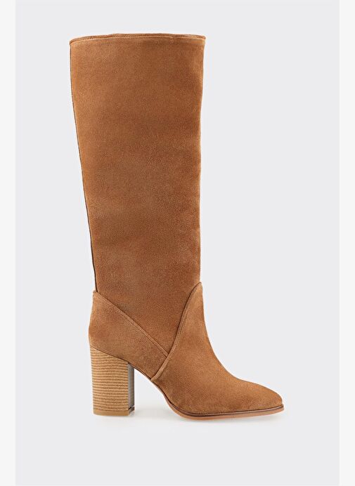 Taba Deri Kadın Topuklu Çizme - Görsel 2