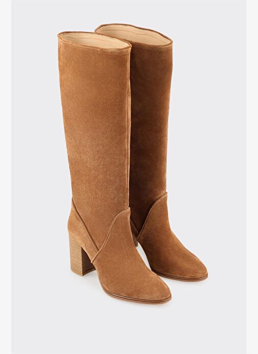 Taba Deri Kadın Topuklu Çizme - Görsel 3
