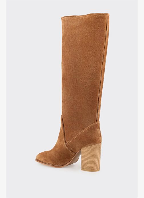 Taba Deri Kadın Topuklu Çizme - Görsel 4