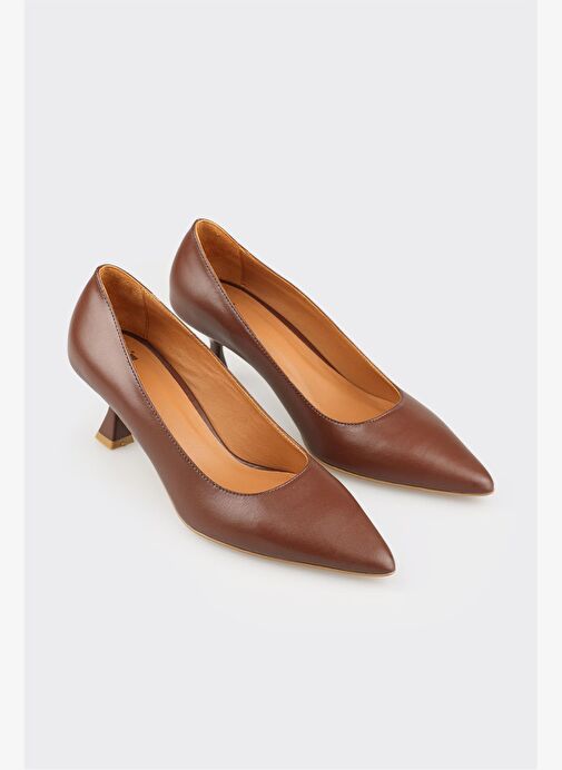 Kahve Deri Kadın Stiletto - Görsel 3