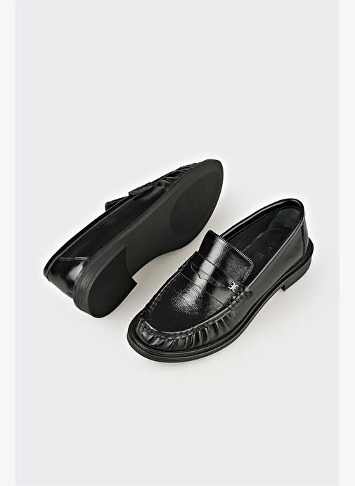 Siyah Deri Kadın Günlük Ayakkabı - Görsel 4