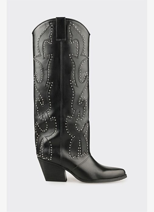 Siyah Deri Kadın Western Çizme - Görsel 2