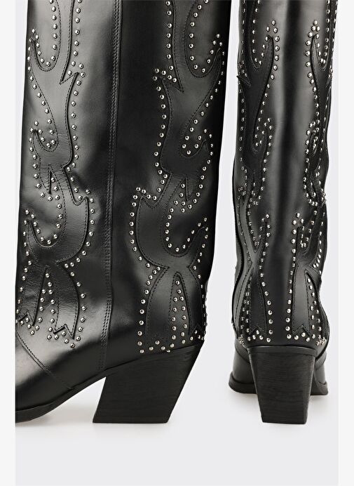 Siyah Deri Kadın Western Çizme - Görsel 6