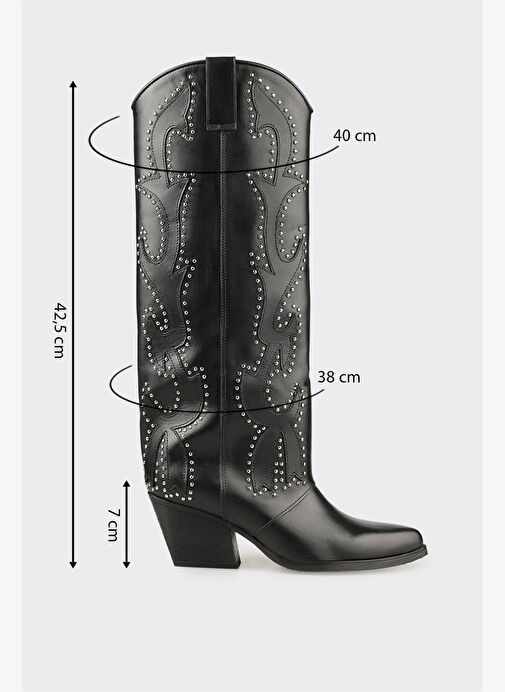 Siyah Deri Kadın Western Çizme - Görsel 7