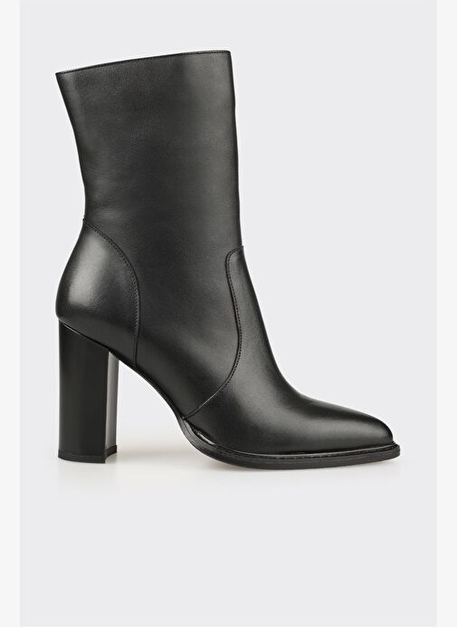 Siyah Deri Kadın Yüksek Topuk Bot - Görsel 2