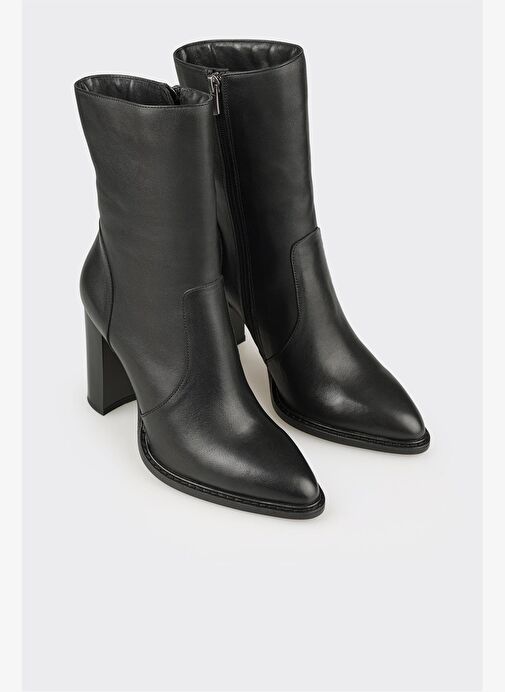 Siyah Deri Kadın Yüksek Topuk Bot - Görsel 3