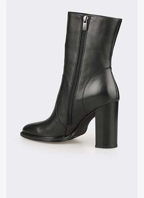 Siyah Deri Kadın Yüksek Topuk Bot - Görsel 4