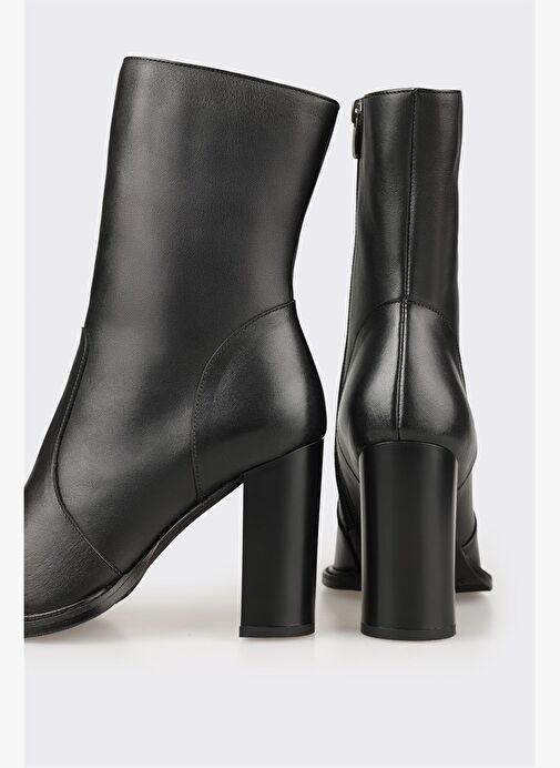 Siyah Deri Kadın Yüksek Topuk Bot - Görsel 5