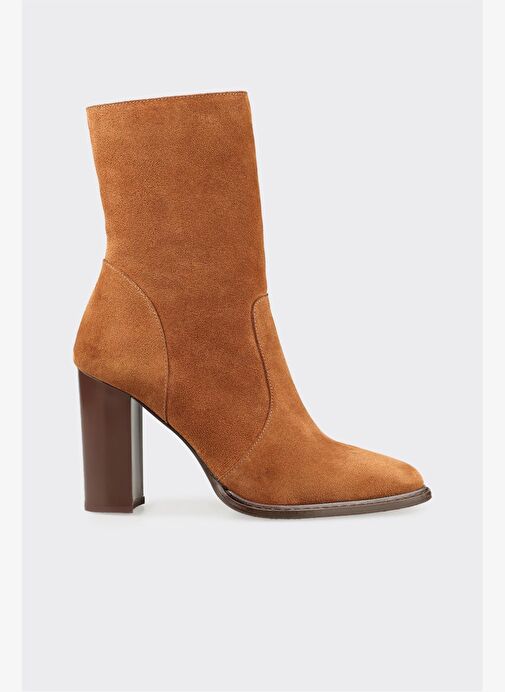 Taba Deri Kadın Yüksek Topuk Bot - Görsel 2