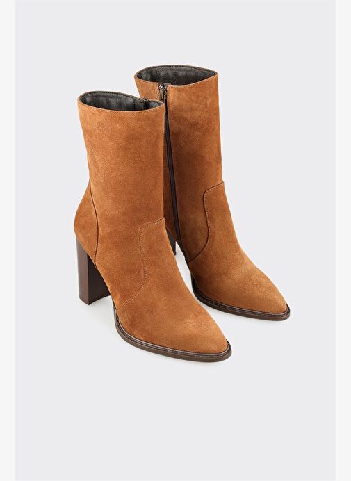 Taba Deri Kadın Yüksek Topuk Bot - Görsel 3