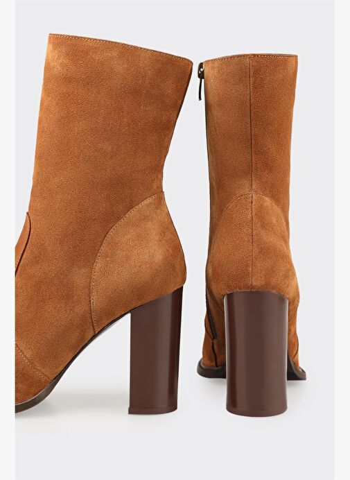 Taba Deri Kadın Yüksek Topuk Bot - Görsel 5