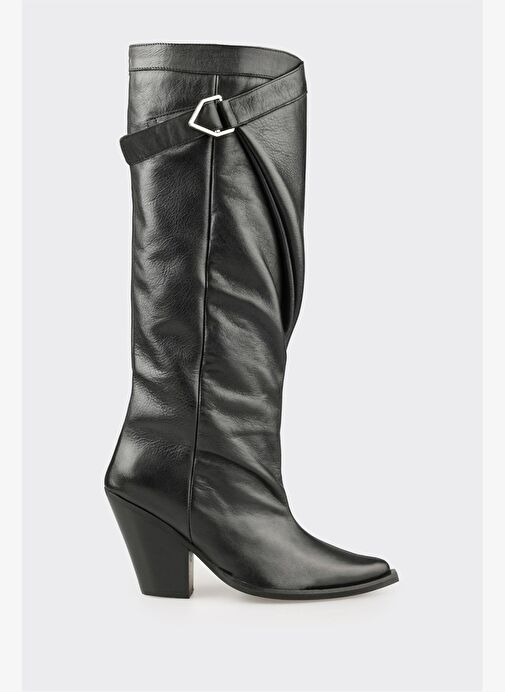 Siyah Deri Kadın Western Çizme - Görsel 2