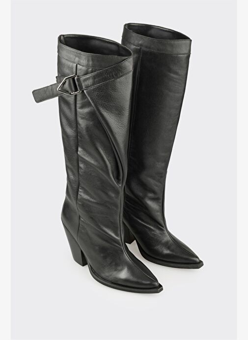 Siyah Deri Kadın Western Çizme - Görsel 3