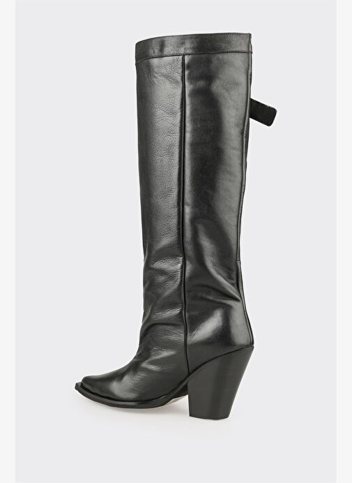 Siyah Deri Kadın Western Çizme - Görsel 4