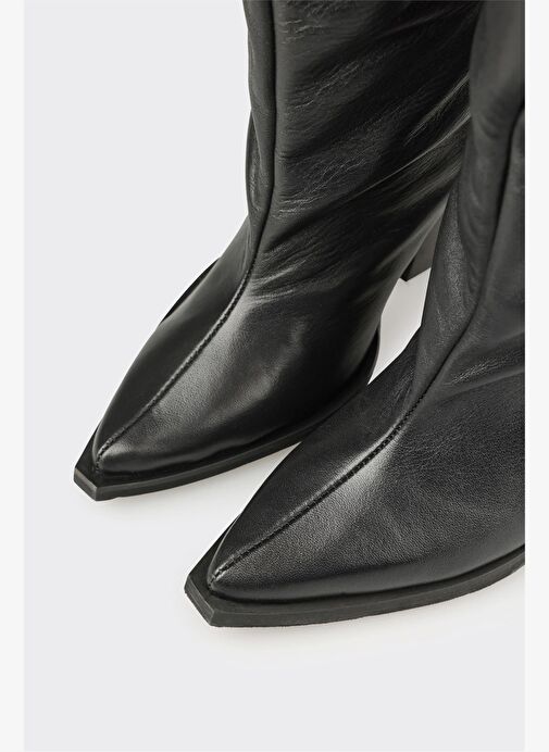 Siyah Deri Kadın Western Çizme - Görsel 5