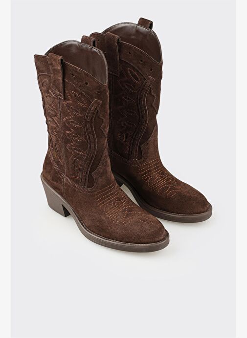 Kahve Deri Kadın Western Bot - Görsel 3