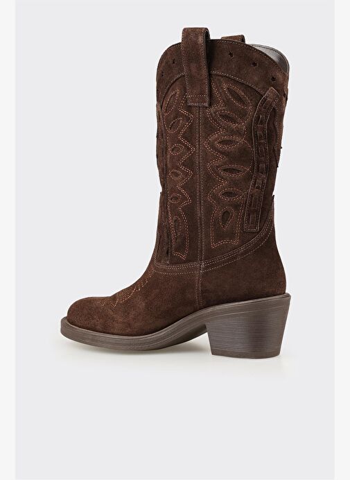Kahve Deri Kadın Western Bot - Görsel 4