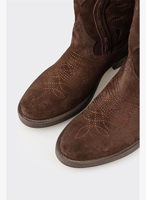 Kahve Deri Kadın Western Bot - Görsel 5