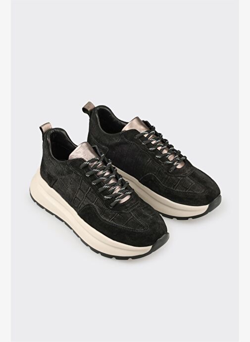 Siyah Deri Kadın Spor Ayakkabı - Görsel 3