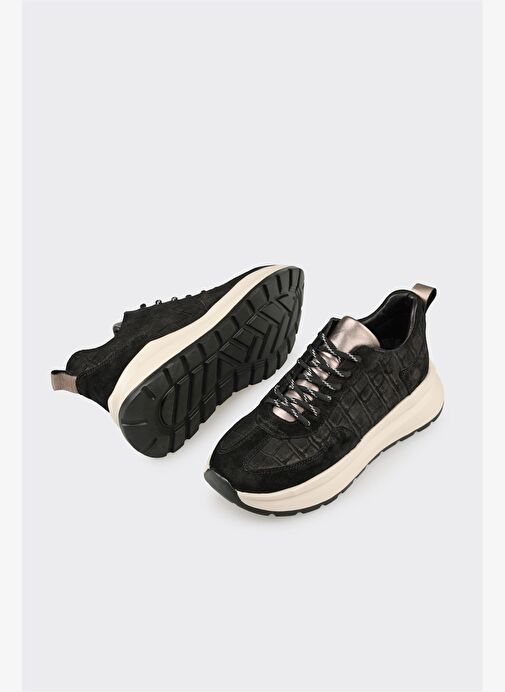 Siyah Deri Kadın Spor Ayakkabı - Görsel 4
