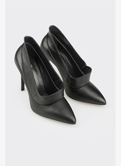 Siyah Deri Kadın Yüksek Topuk Ayakkabı - Görsel 3