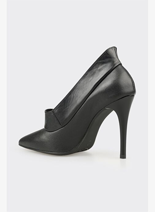 Siyah Deri Kadın Yüksek Topuk Ayakkabı - Görsel 4