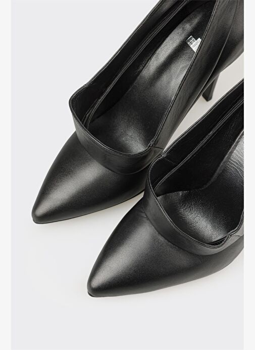 Siyah Deri Kadın Yüksek Topuk Ayakkabı - Görsel 5