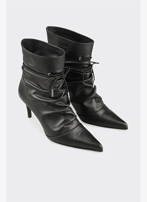 Siyah Deri Kadın Klasik Bot - Görsel 3