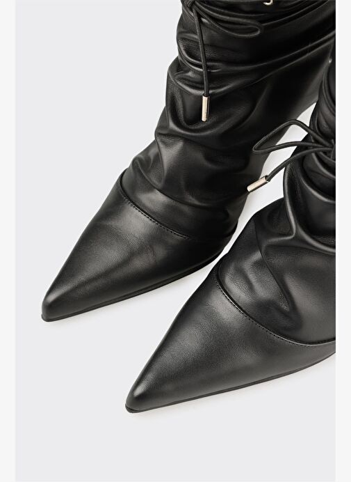 Siyah Deri Kadın Klasik Bot - Görsel 5